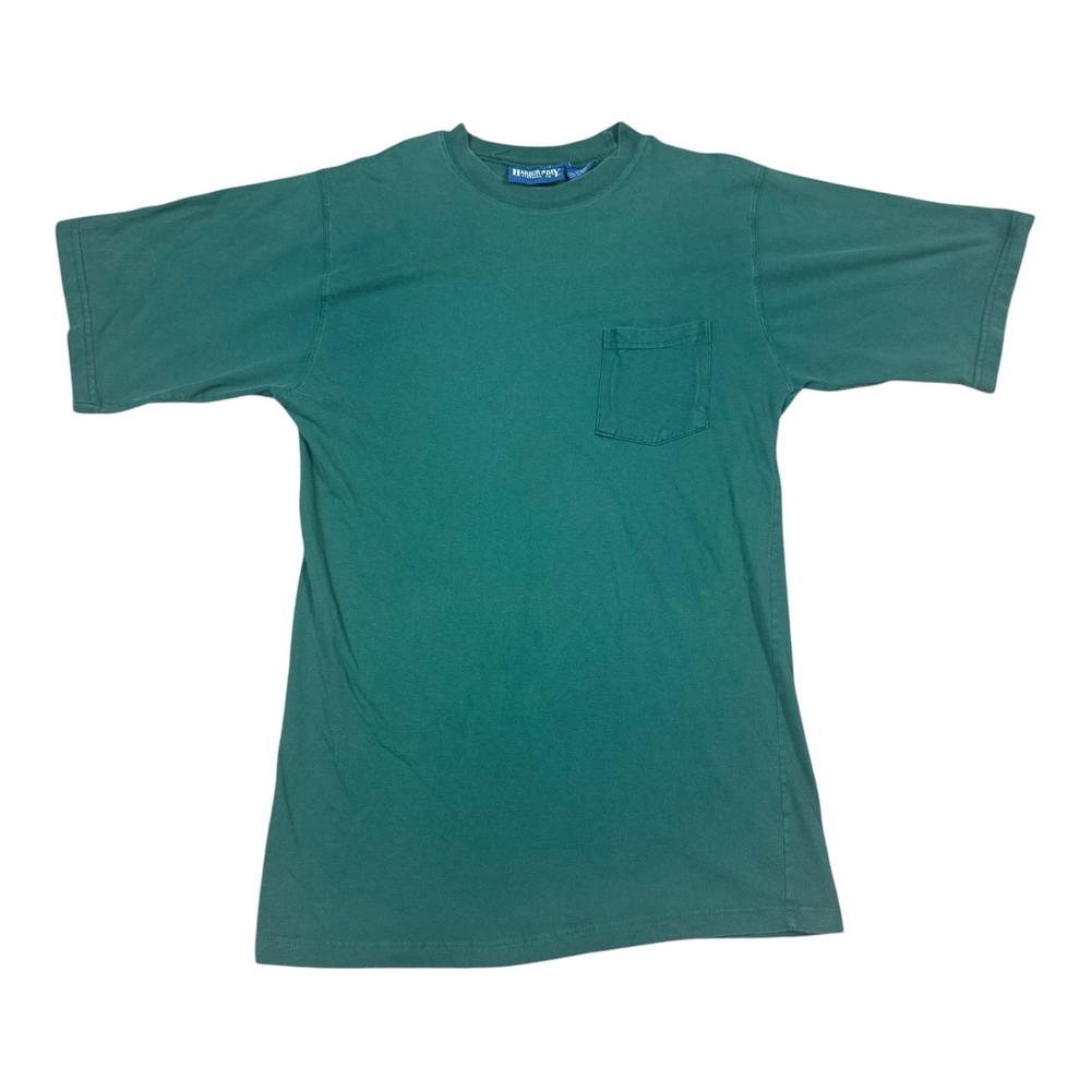 Vintage 90s Harbor Bay 100% Cotton Blank Green Pocket Shirt Men's LT FLAW